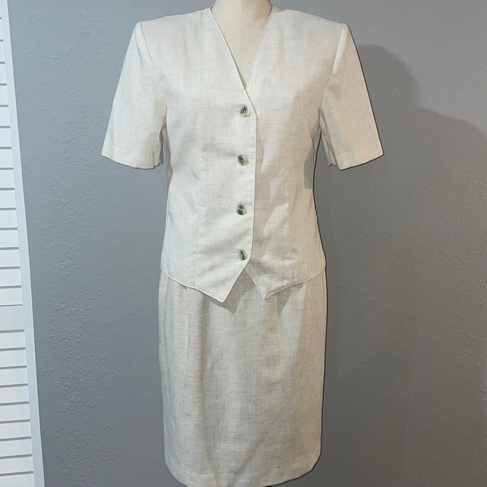 Sag Harbor Cream Linen-Look Short Sleeve Skirt Set